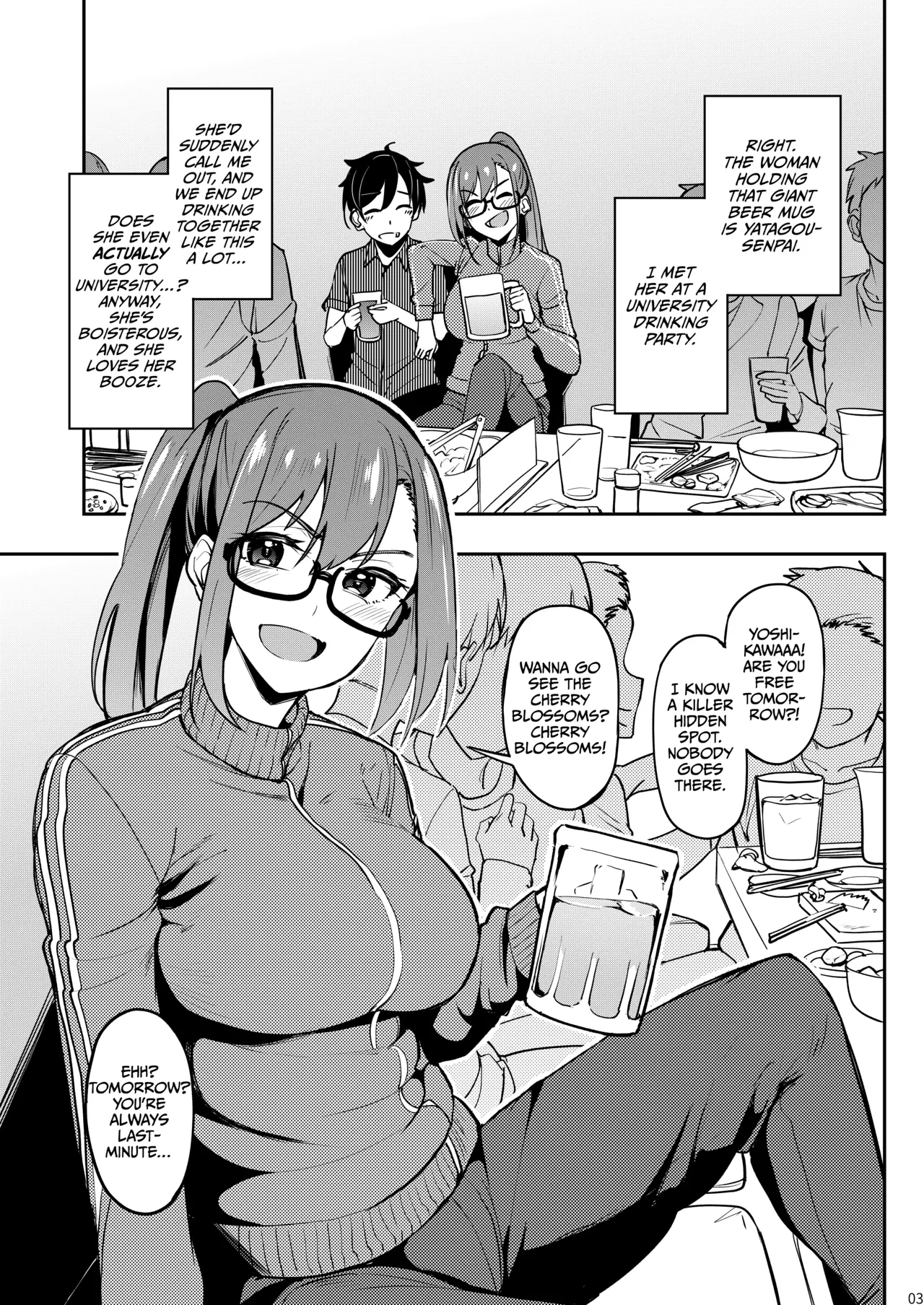 “[Ikebukuro Distillery (Kosuke Haruhito)] Yoidore Hanamizake - Daigaku no Senpai to Ohanami Deisui Sex [Digital] [English] [Cultured Commissions]” Chapter 2, page 1