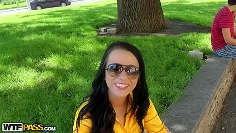 Breasty sweetheart in nylons masturbates in the street
