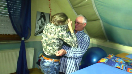 Blonde old woman likes to play with her hubby but with sex toys included