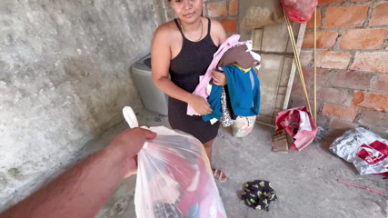 My Horny Neighbor I Ask Her to Wash My Clothes and I Pay Her with Semen on Her Face