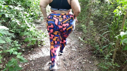 sexy walk with chubby girl in the forest