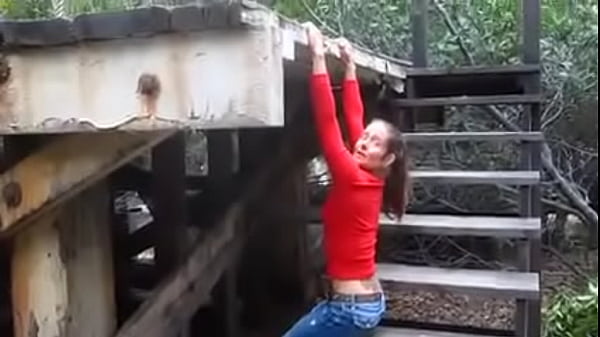 Girl climbing rope orgasm