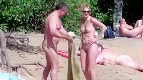 Nude beach - pointy little tits babe - embarrassed