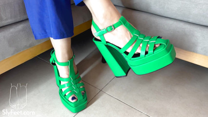 High heels sandals worship, footjob, handjob, JOI and a big load load cum on them