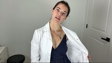 Trying on Shiny Spandex Catsuit with White Lab Coat