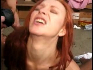 Two dp brunettes get gang banged by lucky guys out in the warehouse