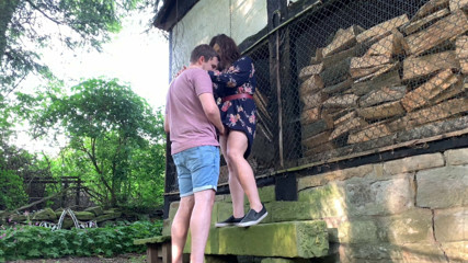 Outdoor sex behind a farmhouse - public fuck with bbw