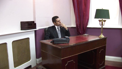 Horny secretary comes into the boss's office to suck him while he is smoking