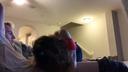 Latina Slut Sucking White Cock on couch