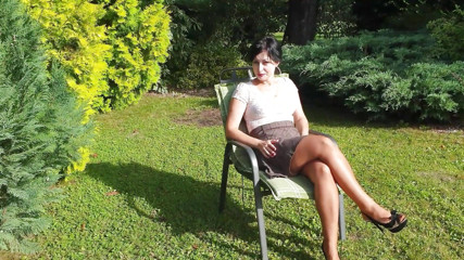 Nylons and glass dildo in the sun