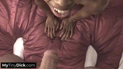 A sexy black babe getting her first tiny white cock