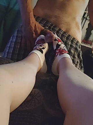 Disney Sockjob - Minnie Mouse Sock Footjob - Yellow Ankle Sock Handjob - Cum