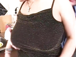 Granny with big breasts feels male pole inside her hairy pussy
