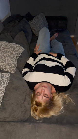 Bonie and Clyde masturbation blonde solo sexy horny wet trembling twitch moaning multiple orgasms couch jeans satisfyer