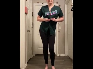 Sporty brunette teen strip tease just for you