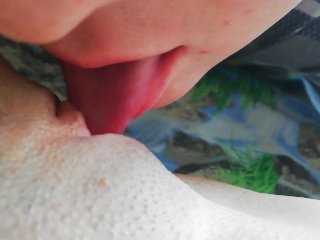 Cunnilingus close-up, eating my pussy every morning