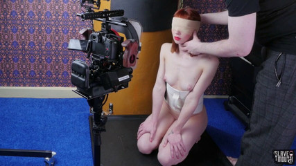 Blindfolded cum addicted redhead slavegirl gagging cock