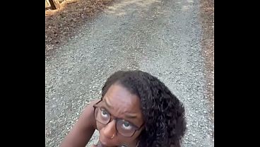 Ebony sucks dick in hottub and trail