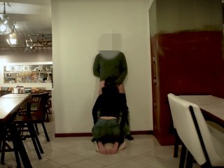 Married waitress sucks her boss's dick after work.