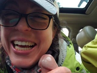 "Oops! I spilled some cum!" Road Head with Creamy Mouthpie Swallow