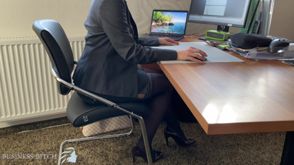 Business woman dildo play in home office
