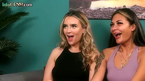 CFNM British HJ babes tugging cock till cumshot in group HJ