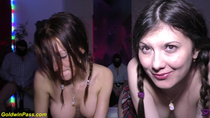 Two German teens in a rough gangbang fuck orgy