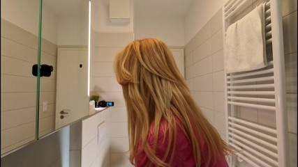 Cute Beautiful and Hot All Natural Big Tits Big Ass Blonde College Slut Masturbates with a Small Massager Using Under Her Skirt