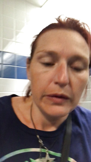 Unleashing a massive piss at Denver Airport where I forgot Id taken my clit bar out whilst wiping my very hairy pussy