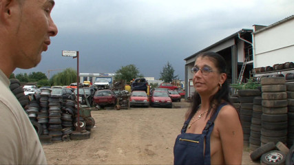 This German slut enjoy a good fuck on tires while at work
