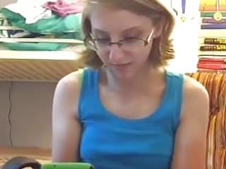 cute nerdy glasses girl showing off
