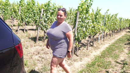 Horny Mature Woman Masturbates with Dildo in the Car