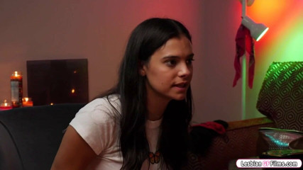 Busty Latina licks small tit psychic’s pussy to save marriage