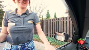 A Mcdonald's Employee Spilled Sprite on Me. as Punishment, She Had to Give Me a Blowjob and Swallow It in the Car.