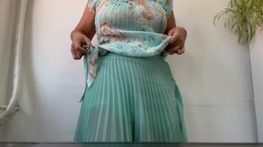 I'm horny again at the office and I lift my skirt and show my tits in public.