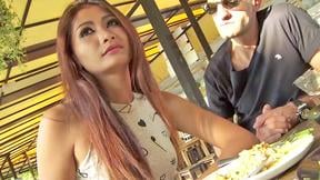Cute Thai MILF picked up in a restaurant by two horny Farang guys