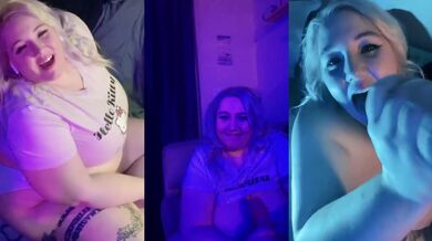 Blonde BBW milf teases while you jerk off squirting on couch after party