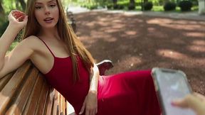 Redhead skinny hot babe got vibrator in her pussy during real date