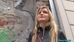 Blonde teacher with big natural tits gives a loud orgasmic blowjob in public