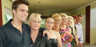 Six mature ladies and two Toyboys having a sex party and the ladies pee on each other