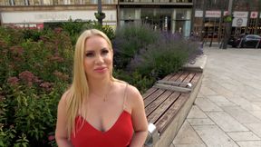 P134G01 European street corner pickup! Picking up a gorgeous dynamite-bodied blonde beauty in broken English, inviting her to her room, and having international exchange sex with a samurai!