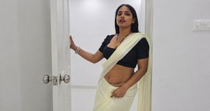 Hot Indian Desi Wife New White Saree Ass Fuck and Best Blowjob