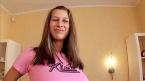 Skinny girl with huge natural tits fucks and sucks