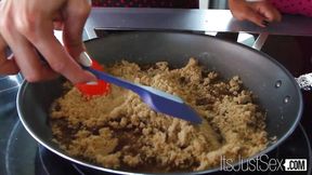 Emy Reyes and Vicki Chase's steamy kitchen lesbian encounter