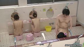 Hairy and submissive Kotomi Asakura is fucked on public in sauna