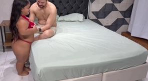 Chubby latina dwarf girl pleases my cock with her mouth and pussy