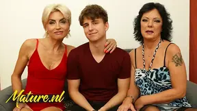 Two Slutty Older Women Seduce Their Young Neighbor And Fuck His Brains Out On The Couch
