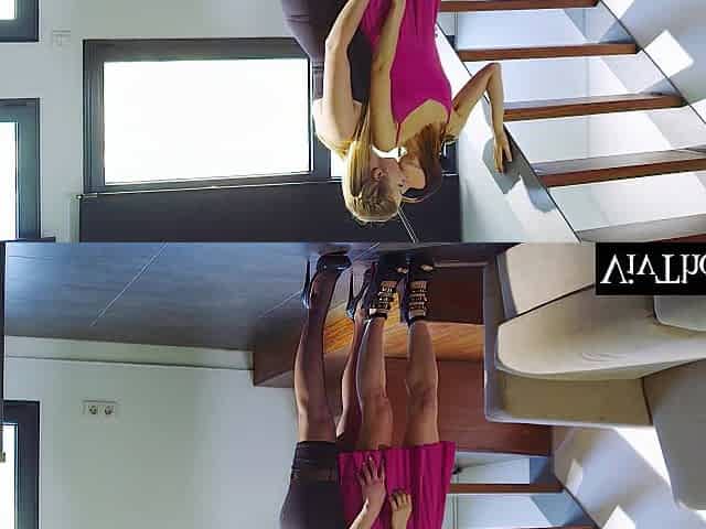 Hawt lesbo blindfolds lover and fingers her vagina