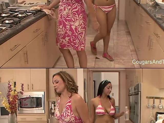 Brunette Cutie Gets Licked By Her Blonde Stepmom - CougarsandTeens