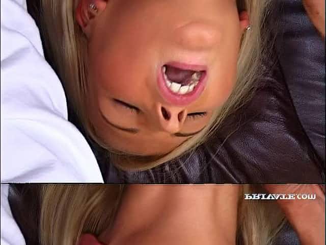 Blonde whore with a great body enjoying an interracial gangbang